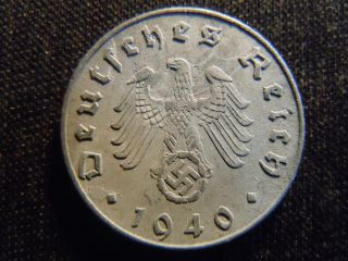 1940 - B - German - Ww2 - 5 - Reichspfennig - Germany - Nazi Coin - Swastika - World - Ab - 2669 - Cent photo