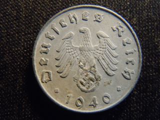 1940 - B - German - Ww2 - 5 - Reichspfennig - Germany - Nazi Coin - Swastika - World - Ab - 2668 - Cent photo