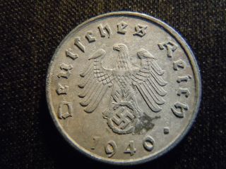 1940 - A - German - Ww2 - 5 - Reichspfennig - Germany - Nazi Coin - Swastika - World - Ab - 2671 - Cent photo