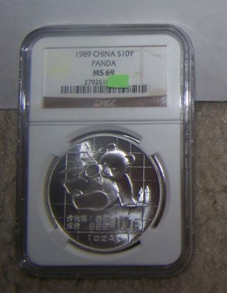 1 (one) 1989 China 1 Oz.  Silver Panda - - Ngc Ms 69 - - 10 Yuan - - Listing 3 photo