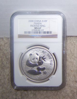 2000 China Silver 10 Yuan Frosted Ring Panda,  Ngc Ms 67 photo