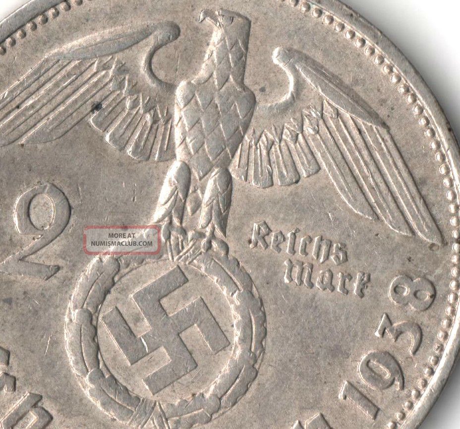 Rare Very Old Antique Silver 1938 B Wwii German Eagle Bullion War 100