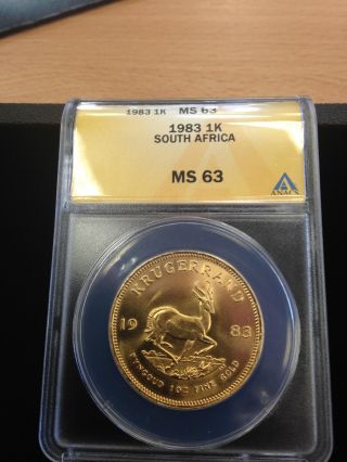 Anacs Certified 1983 Ms63 I Ounce Gold Krugerland South Africa - - Gorgeous Coin - - photo