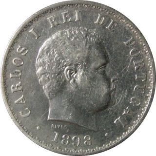 Ek // 500 Reis Silver Coin Portugal Monarchy 1898 Carlos I : Vf photo