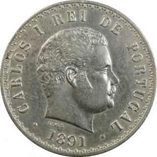 Ek // 500 Reis Silver Coin Portugal Monarchy 1891 Carlos I Vf photo