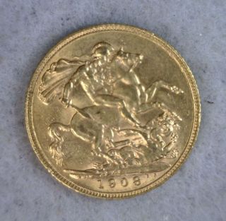 Australia Gold 1 Sovereign 1908 About Uncirculated Coin (stock 0280) photo
