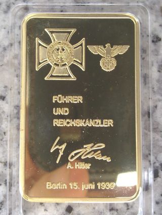 1oz Gold Plated Post Hitler Nazi Germany Iron Cross 3rd Reich Bullion Art Bar photo
