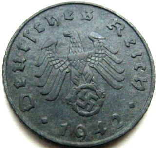 Ww2 German 1942 - A 5rp Reichspfennig 3rd Reich Zinc Nazi Coin photo