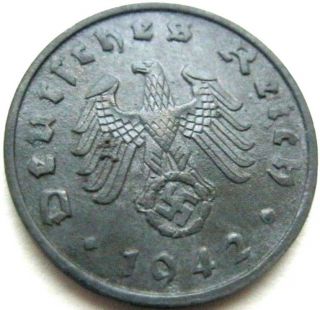 Ww2 German 1942 - A 1rp Reichspfennig 3rd Reich Zinc Nazi Coin photo