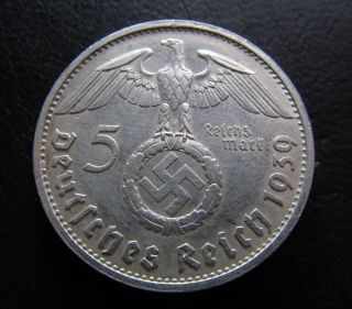 5 Reichsmark 1939 B.  Km - 94.  Rare Silver Nazi Coin.  Very Fine.  No.  284 photo