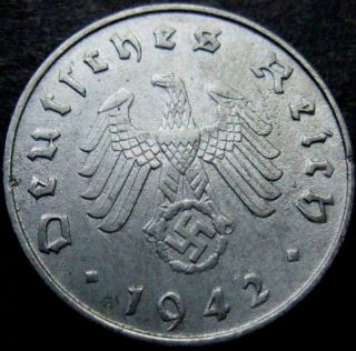 Ww2 German 1942 - A 10rp Reichspfennig 3rd Reich Zinc Nazi Coin photo