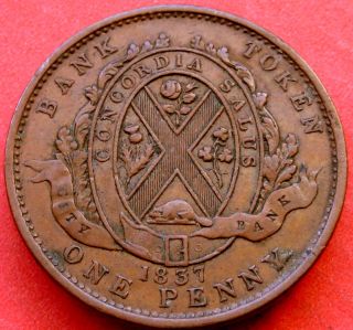 1837 Lower Canada Quebec Copper One Penny Coin Deux Sous Bank Token photo