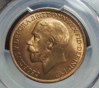 1921 George V Penny Pcgs Ms65rd Red photo