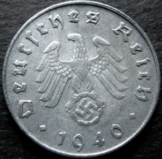 Ww2 German 1940 - D 10rp Reichspfennig 3rd Reich Zinc Nazi Coin photo