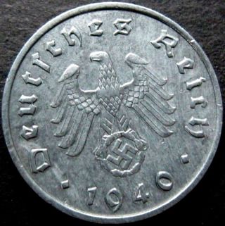 Ww2 German 1940 - A 10rp Reichspfennig 3rd Reich Zinc Nazi Coin photo