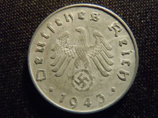 1943 - A - German - Ww2 - 10 - Reichspfennig - Germany - Nazi Coin - Swastika - World - Ab - 2369 - Cent photo