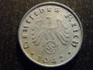 1942 - B - German - Ww2 - 10 - Reichspfennig - Germany - Nazi Coin - Swastika - World - Ab - 2678 - Cent photo