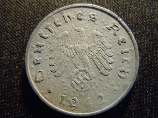 1942 - J - German - Ww2 - 10 - Reichspfennig - Germany - Nazi Coin - Swastika - World - Ab - 2674 - Cent photo