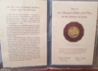 1975 Panama 100 Balboa.  900 Proof Gold Coin In Blue Vinyl Binder With photo
