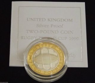 Uk 2 Pounds Silver Proof Rugby World Cup British photo