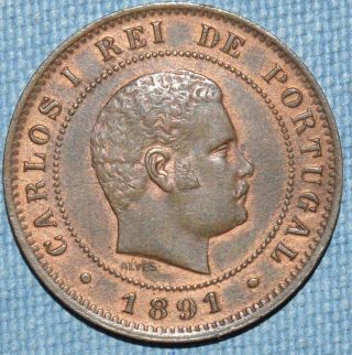Portugal 10 Reis 1891 Km 532 Bronze Coin Carlos I photo