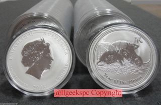 2008 Australian Lunar Year Of The Mouse (rat) 1 Oz.  Silver Coin Bu photo