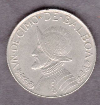 1966 Panama Panamanian 1/10 Balboa Coin Vf photo