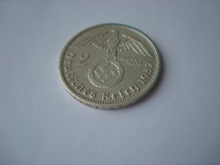 German Silver Third Reich Coin 2 Reichsmark 1937 F Nazi Germany photo