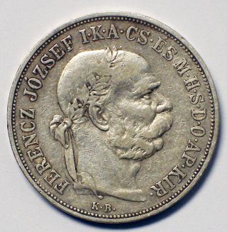 1900 Hungary 5 Korona Silver Coin Medium Grade Coin photo