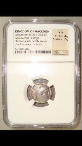 336 - 323 Bc Alexander Iii (the Great) Ancient Greek Silver Drachm Ngc Vg 4/5 2/5 photo