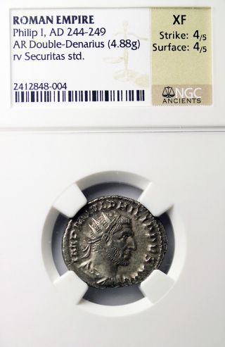 Philip I The Arab Double - Denarius Rome Ngc Xf Antoninianus Roman Silver Coin photo