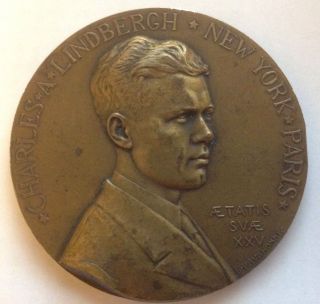 1927 Charles Lindbergh Ny To Paris Bronze Metal Medallion G Prvd Homme photo