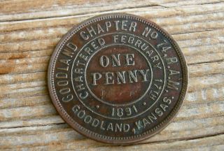 Ca 1891 Goodland Kansas Ks Sherman Co Chapter 74 Ram Freemason Masonic Penny Va photo