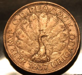 1837 Time Is Money Copper Medal,  C.  D.  Peacock Jeweler Chicago,  Illinois Exoumia photo