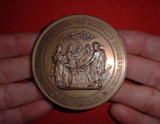 Historic Large Copper Medal:geography,  Paris 1875:welcoming The World photo