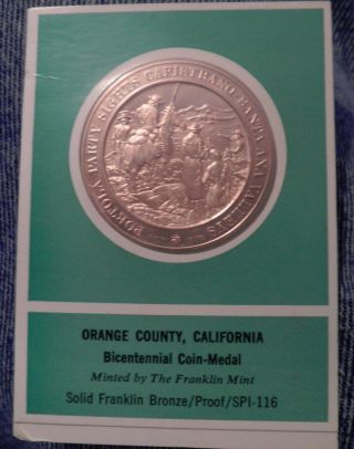 Orange County Bicentennial 1970 Spi - 116 Proof Bronze Medal Franklin photo