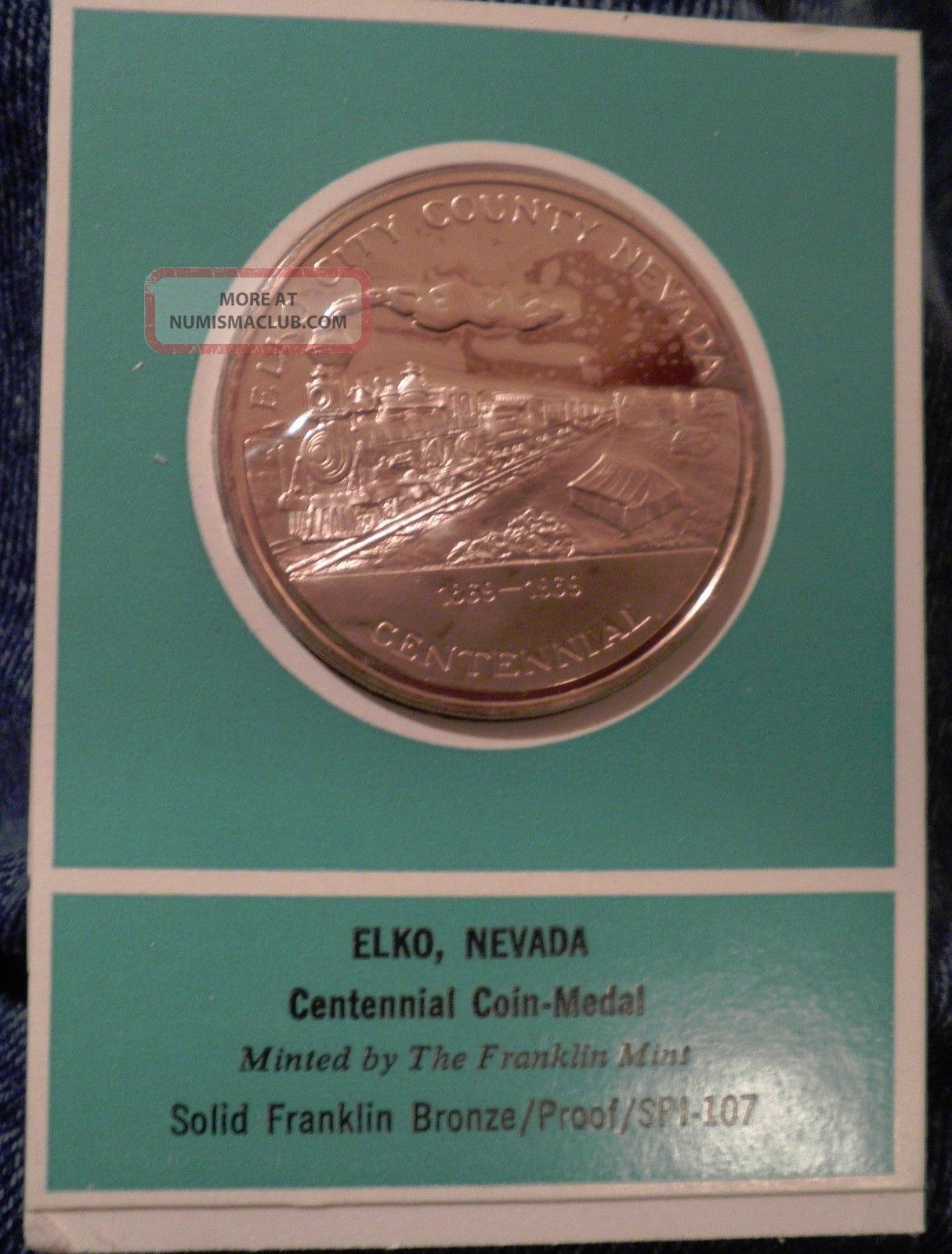 Elko Nevada Centennial 1969 Spi - 107 Proof Bronze Medal Franklin Exonumia photo