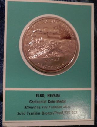 Elko Nevada Centennial 1969 Spi - 107 Proof Bronze Medal Franklin photo