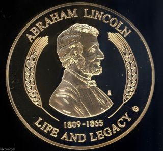 Abraham Lincoln Commemorative Coin 24kt Gold Layered Proof Medal 40mm photo
