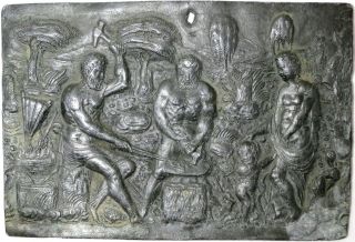 17th C Lead Plaquette Figuring Vulcan And Cupid In Workshop photo
