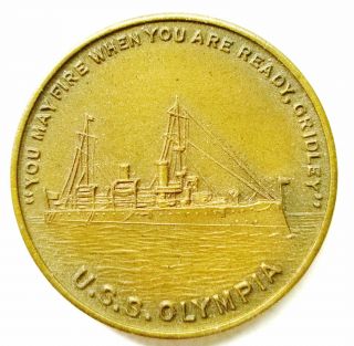 U.  S.  S Olympia Token Medal Made From Propeller Of 1898 Admiral Dewey Flagship photo
