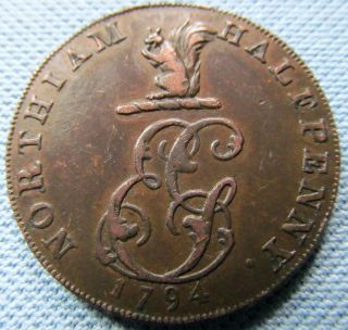1794 British Copper Conder Halfpenny Token Northiam Eg Cypher Squirrel Arms photo