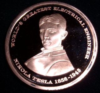 First Strike Nikola Tesla.  999 Copper Commemorative Medallion With & Holder photo