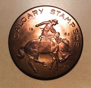 Canada Alberta Calgary Stampede Bucking Bronco 1963 Trade Dollar photo
