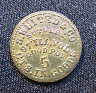 Sutler’s Token Il - P5b/ S.  Whited & Co Sutlers 97’ Ill.  Vol Good For 5 Cts.  In Go photo