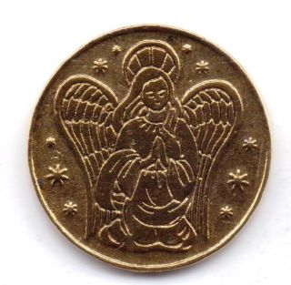 Guardian Angel - Watch Over And Protect Us - - Token - One Inch Width - Gold Finish photo