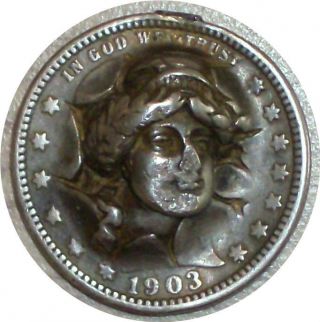 1903 Barber Quarter Pop Out Repousse Popout 3d Pressed Coin Pat.  Pend.  Bar photo