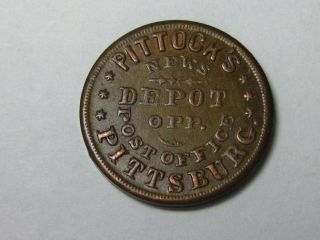 1863,  Pittock ' S,  News Depot Opp Post Office Civil War Token. photo