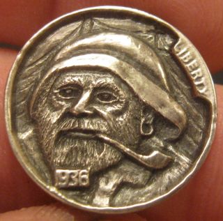 Hobo Nickel,  Miniature Metal Carving,  Old Salt,  Rm 1394 photo