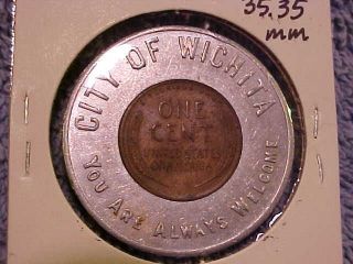 1956 D City Of Wichita Welcome Encased Cent Ks Lucky Penny Kansas Dks photo